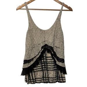 Silence & Noise Tiered Tank Top Blouse Beige Black Ruffled Lace XS